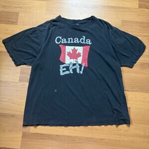 Men’s Vintage 2000’s Canada Eh! Canadian Flag Funny Black Tee Shirt Sz Large VTG